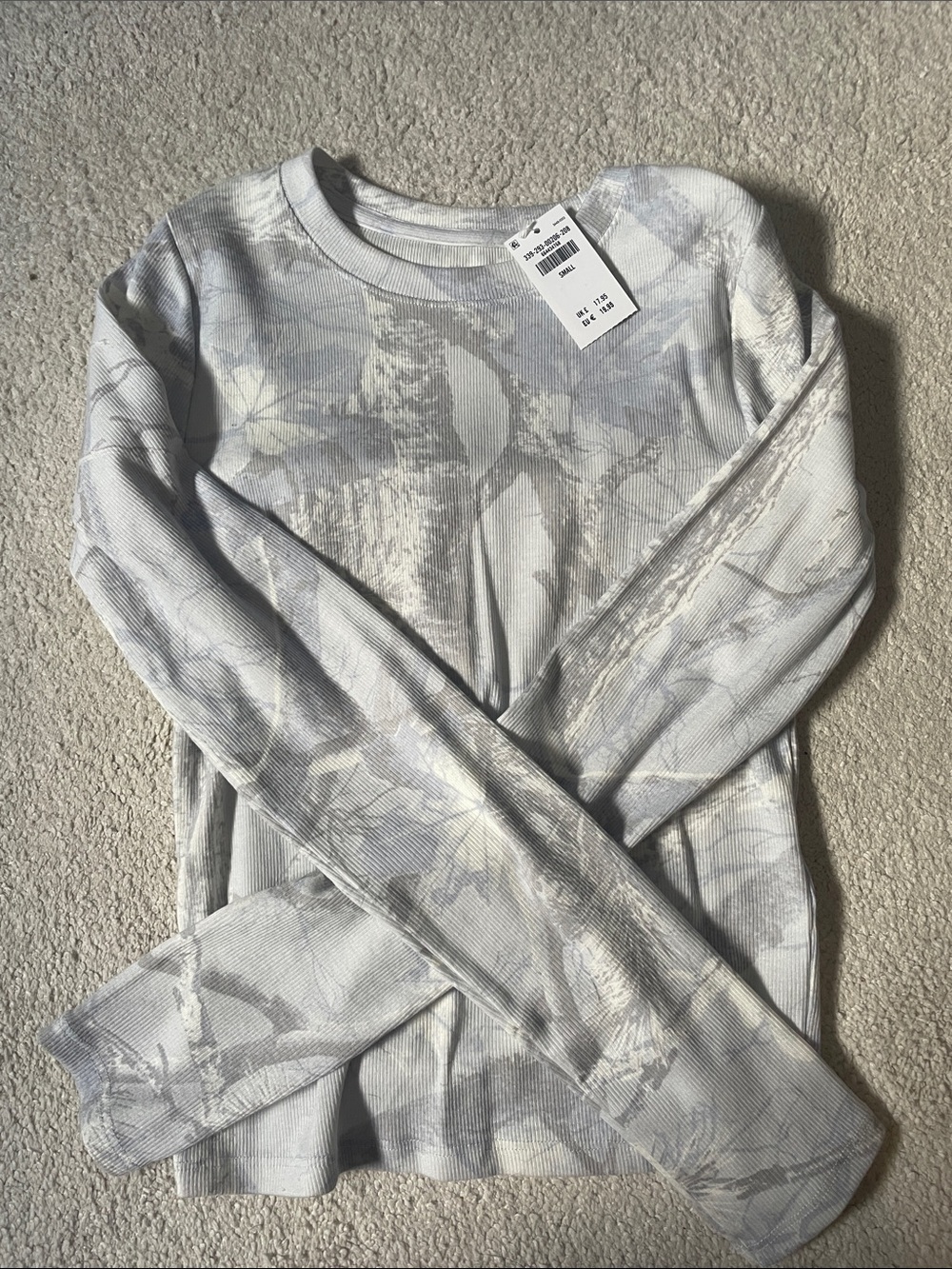 Hollister Light Gray & Blue Marble Ribbed Long Sleeve Top